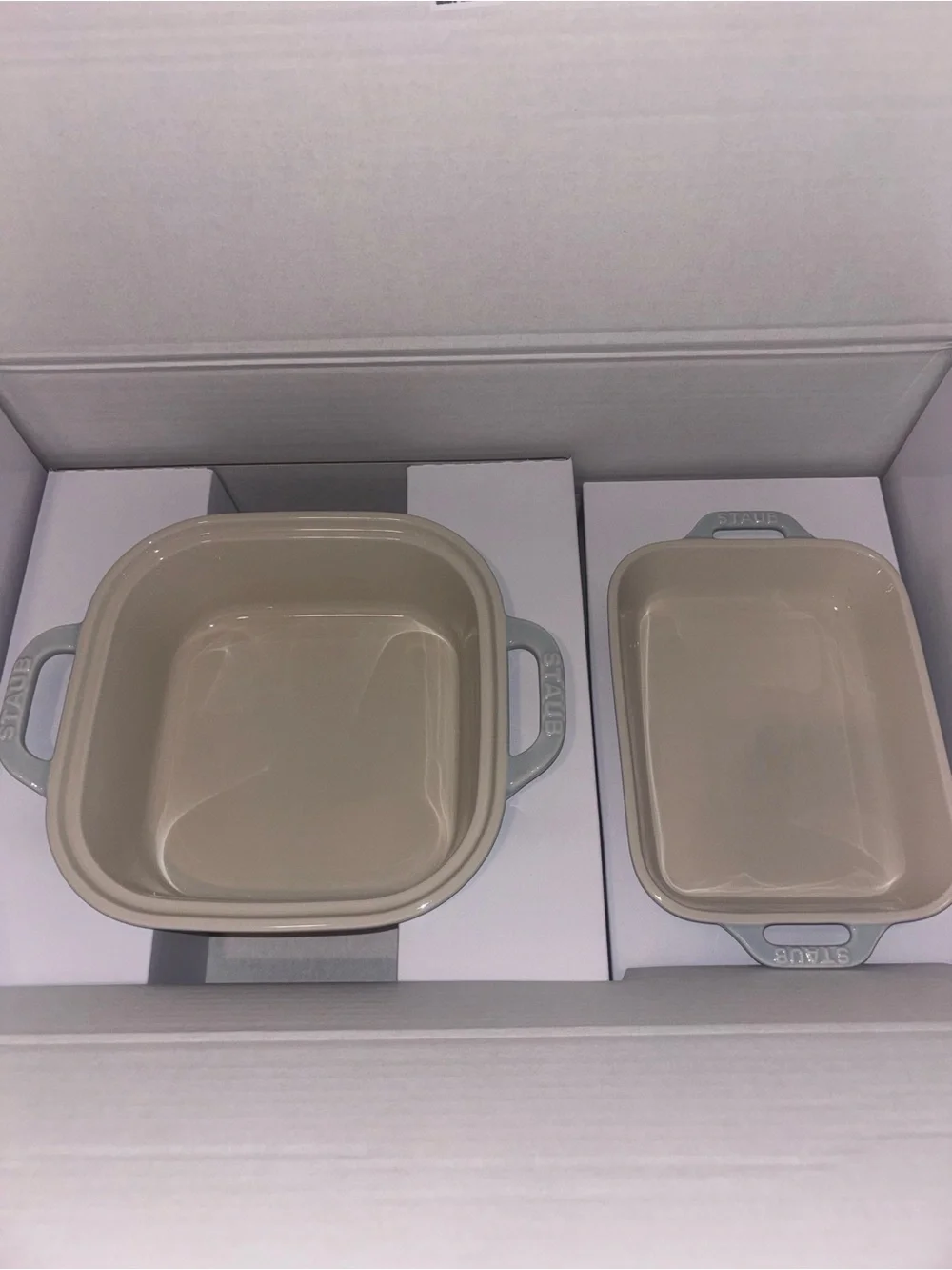 NEW Staub Light Blue and Cream Stoneware Baking Dishes